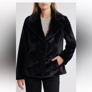 Via Spiga Faux Fur Notch Collar Shirt Jacket